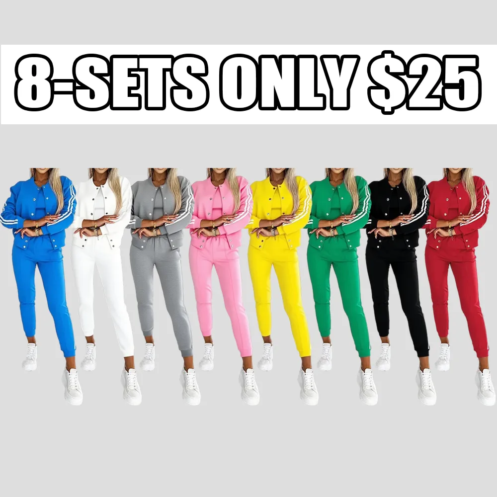 2025 Women's 3 - Piece Tracksuit: Tank Top, Button Jacket, Cuffed Pants