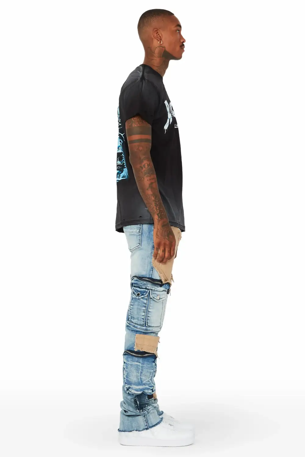 Orion Blue Patchwork Stacked Flare Jean