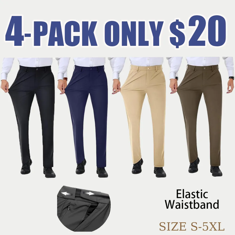 Men's Stretch Dress Pants No Iron Golf Pants Expandable Waist Flat Front Business Casual Pants
