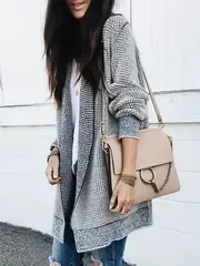Women's Cozy Plaid Open Front Cardigan – Chic Two-Tone Knit Sweater with Long Sleeves, Casual Design for Fall/Winter
