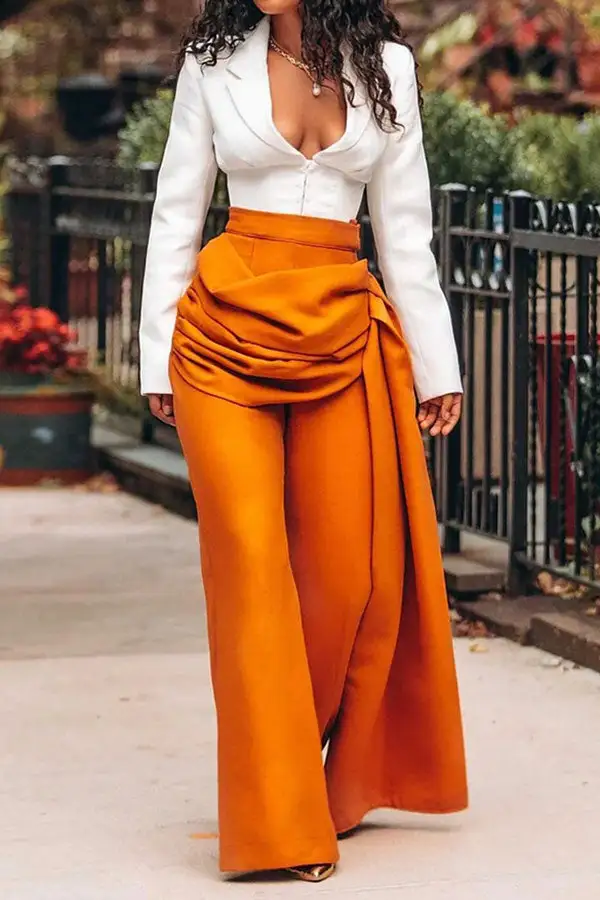 Colorblock Draped Side Train Pant Set