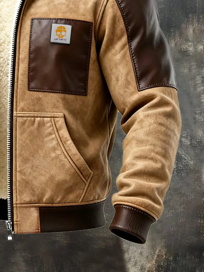 Men's Vintage Suede and Leather Multi-Pocket Outdoor Jacket