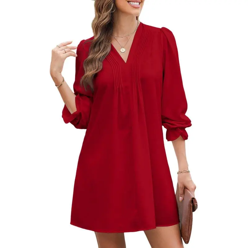 Women's A-Line Ruffle Sleeve V-Neck Midi Dress – Pleated Flowy Sundress