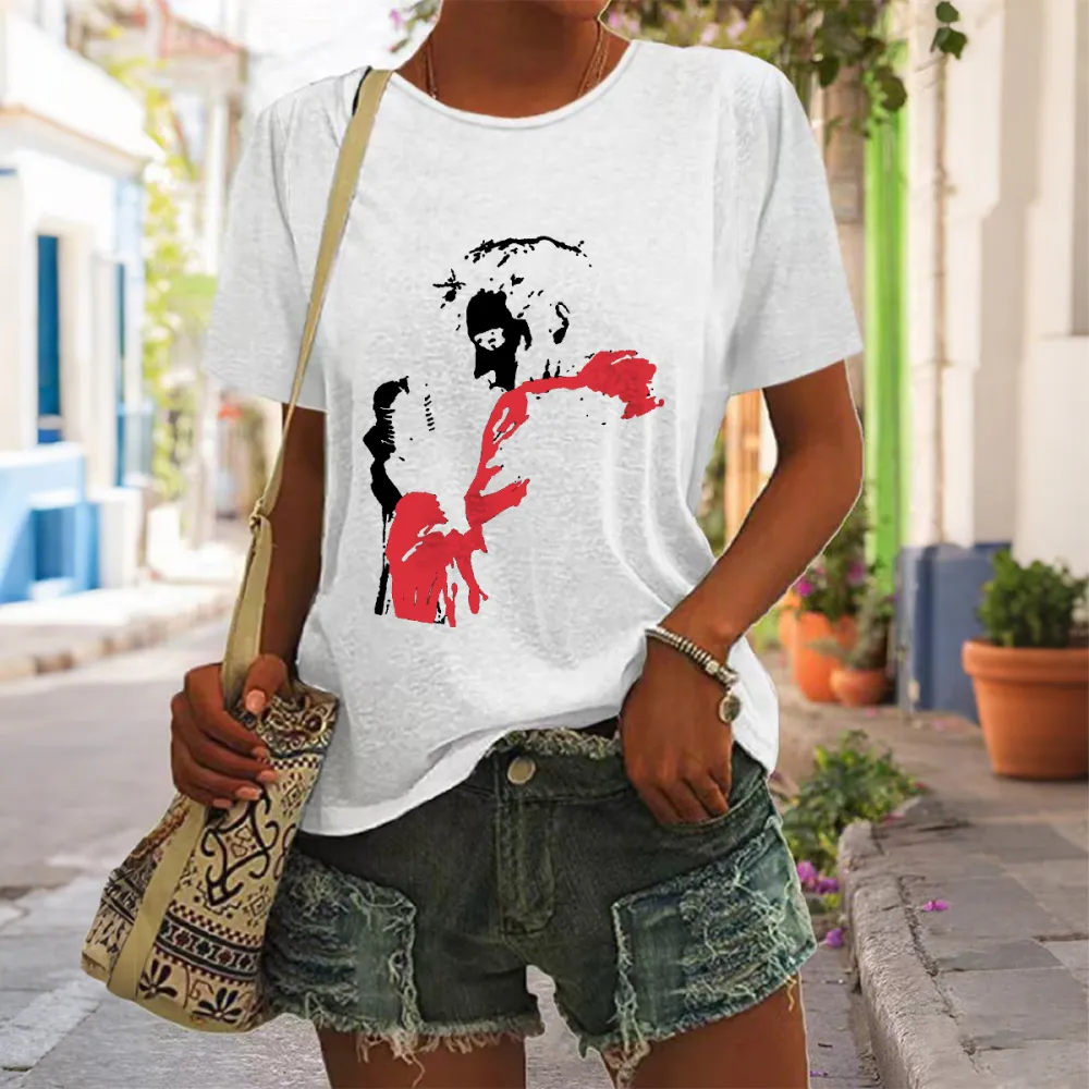 Women's The King Print Short Sleeve Round Neck Cotton T-Shirt