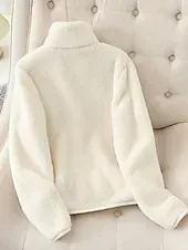 Women's Sherpa Jacket Comfortable Breathable Zipper Pocket Casual Plain Vacation Street Casual Daily Wear Zipper Regular Stand Collar Regular Fit Long Sleeve Outerwear White Pink Blue Spring Fall