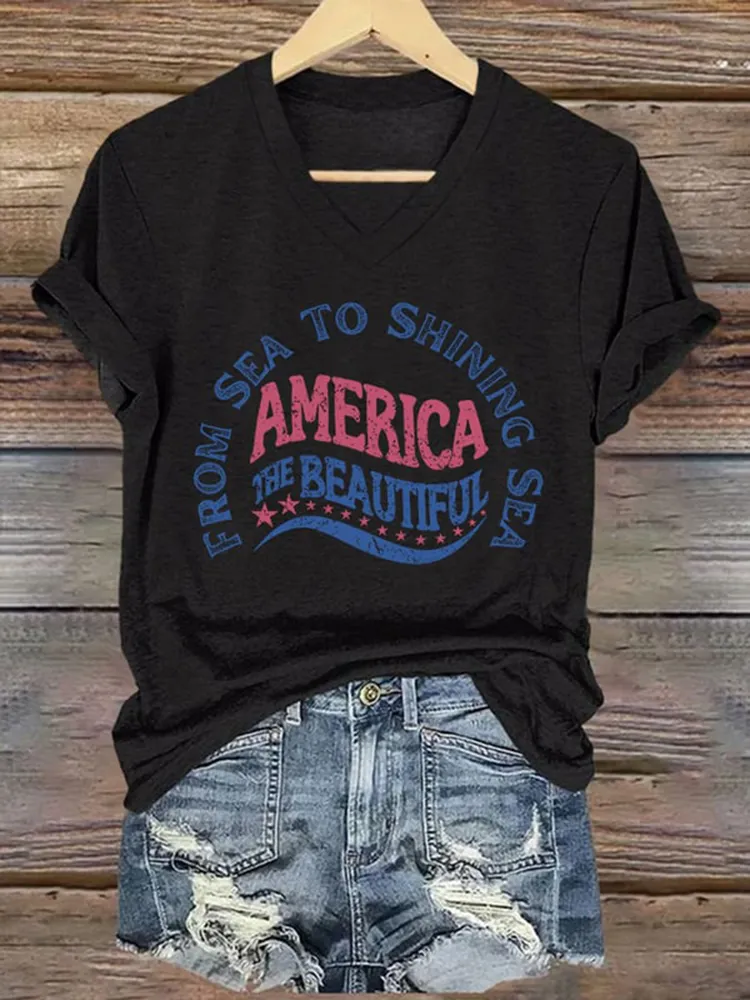 Women'S From Sea To Shining Sea America The Beautiful Short-Sleeved T-Shirt