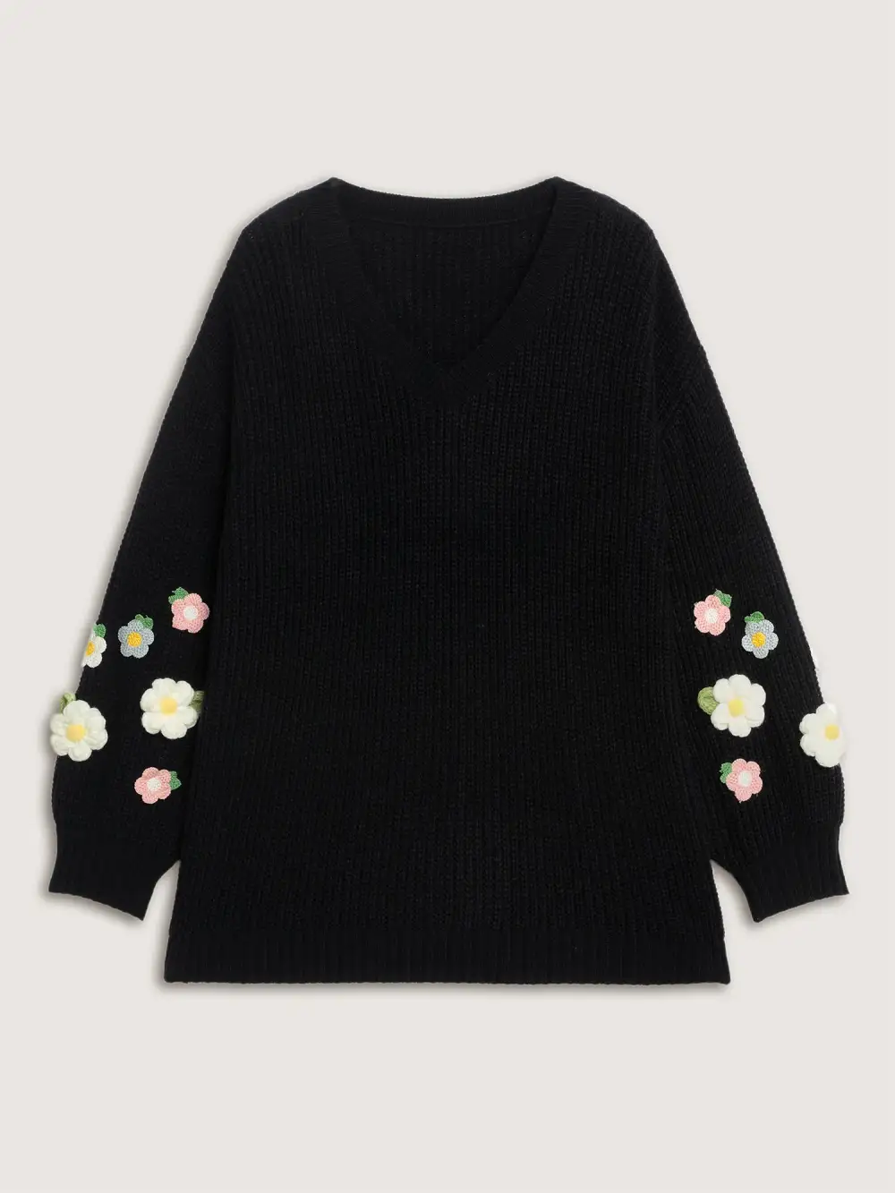 Crochet Floral Pattern V-Neck Pullover
