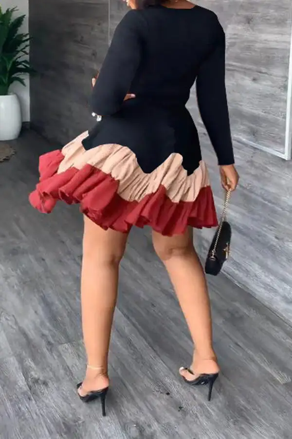 Color Block Classic Tiered Ruffle Mini Dress