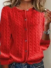Women's Sweater Cardigan Fashion Streetwear Daily Solid Color Ribbed Open Front Knitted Long Sleeve Regular Tops Knit Holiday Going out Weekend Black Wine Fall Winter