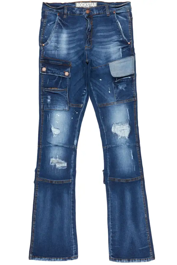 Gannon Dark Blue Stacked Flare Jean