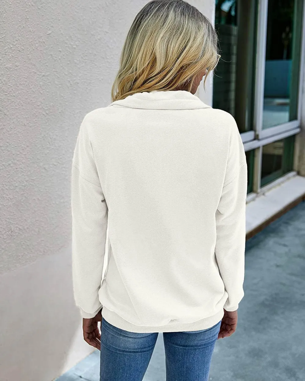 Women's Casual Long Sleeve Lapel Zipper Sweatshirt Drawstring Loose Pullover Tops