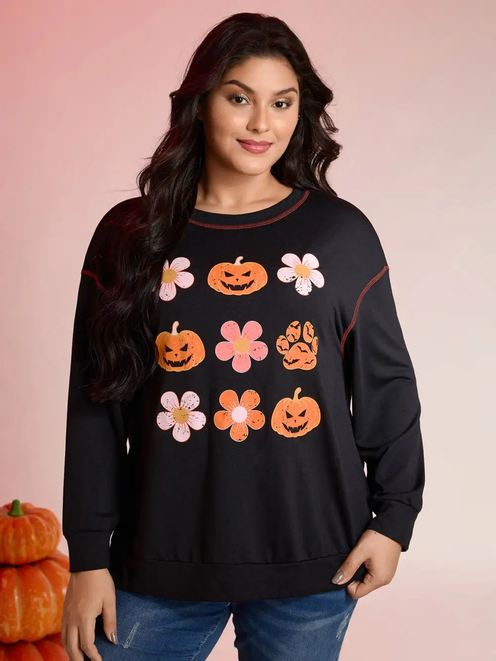 Pumpkin Halloween Print Drop Shoulder Sweatshirt