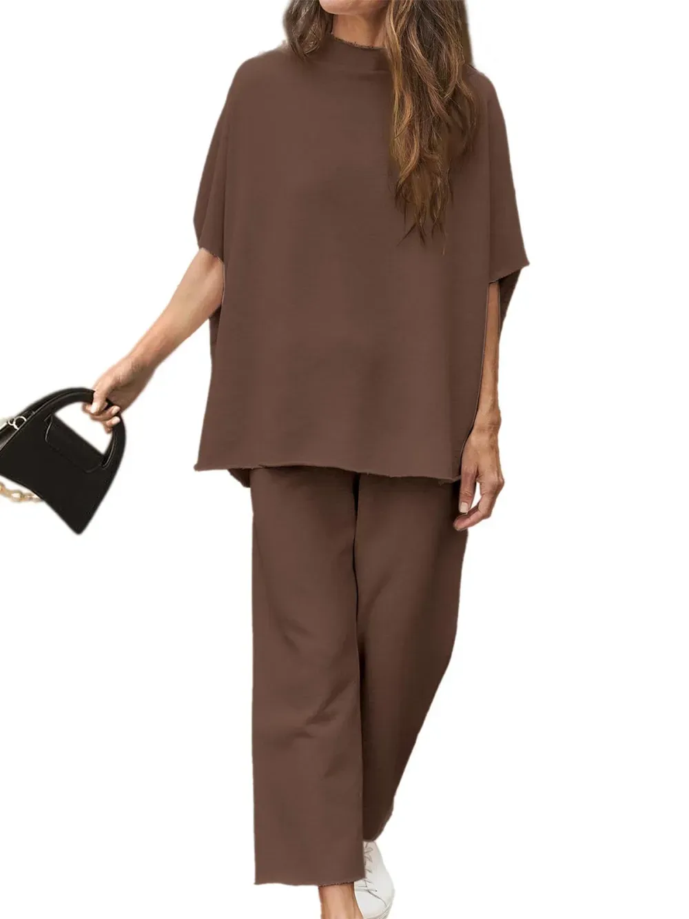 ✨Women's 2 Piece Outfits 3/4 Batwing Sleeve Pullover Top Wide Leg Pants Lounge Set