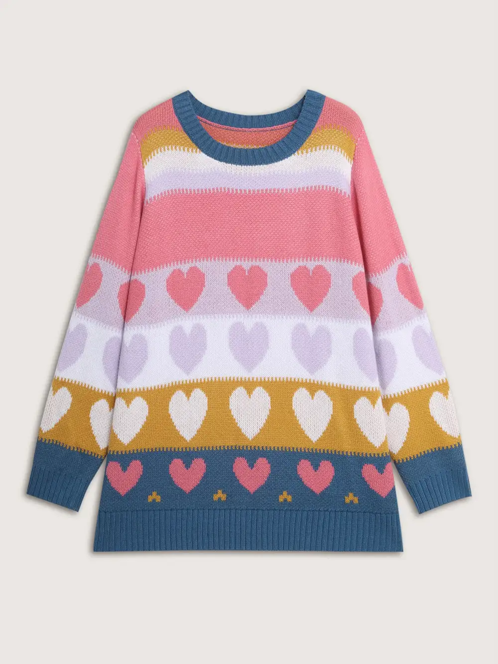 Colorful Hearts Jacquard Pattern Pullover