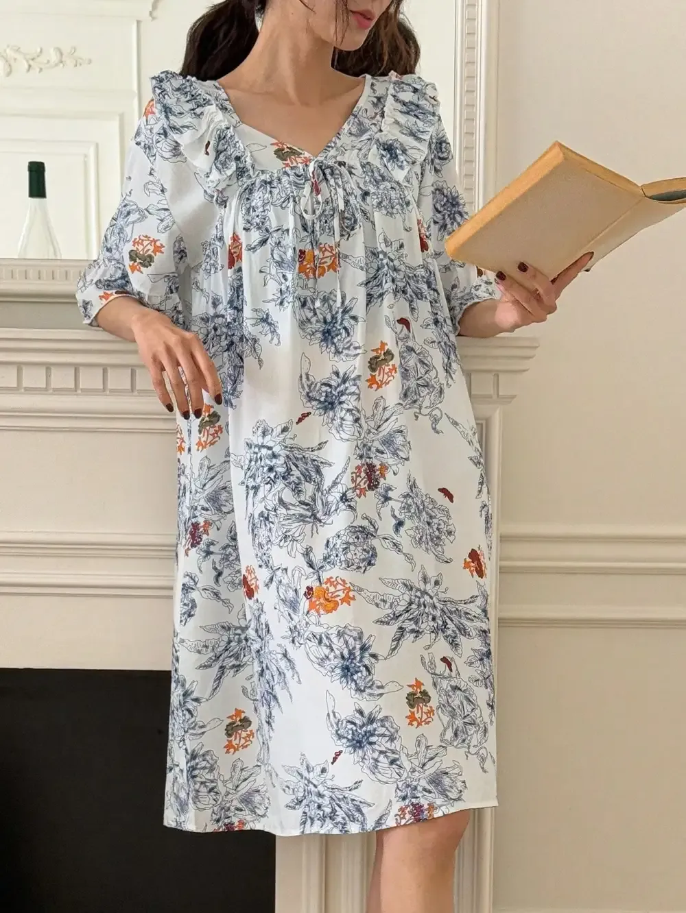 DAZY Women's Ruffle Hem Printed Nightgown