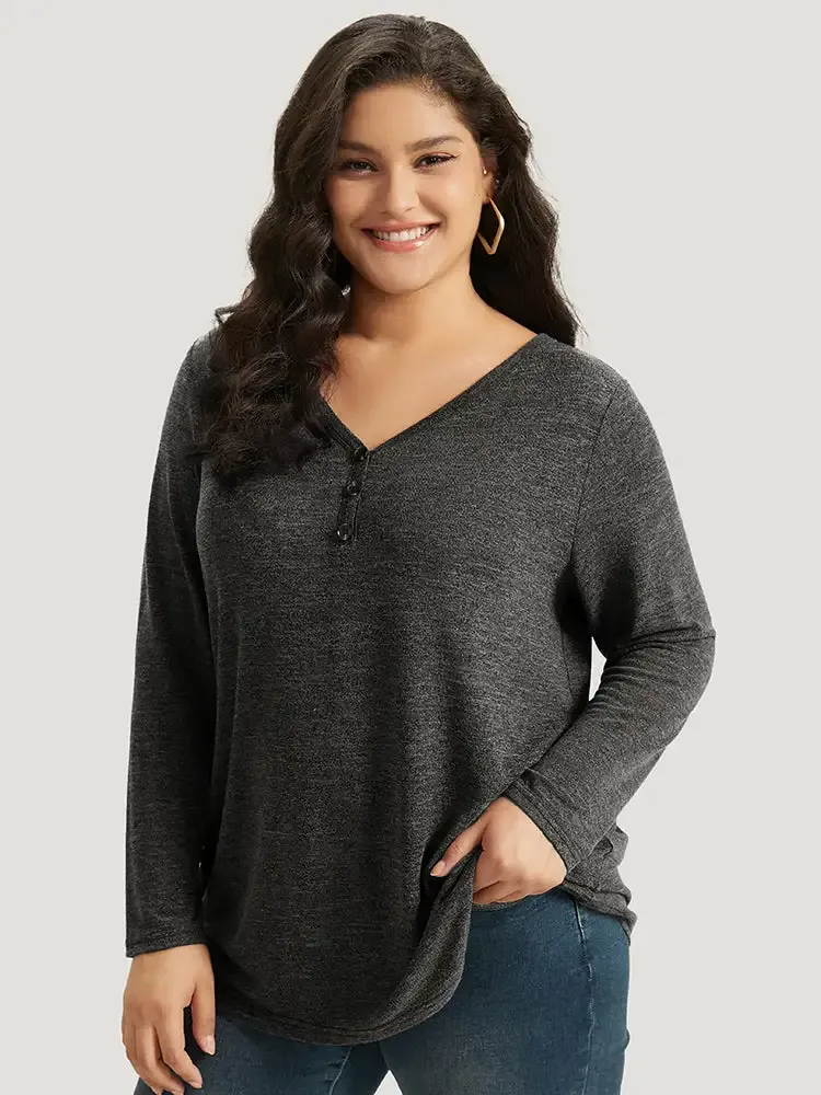Heather Button Up Long Sleeve T-Shirt
