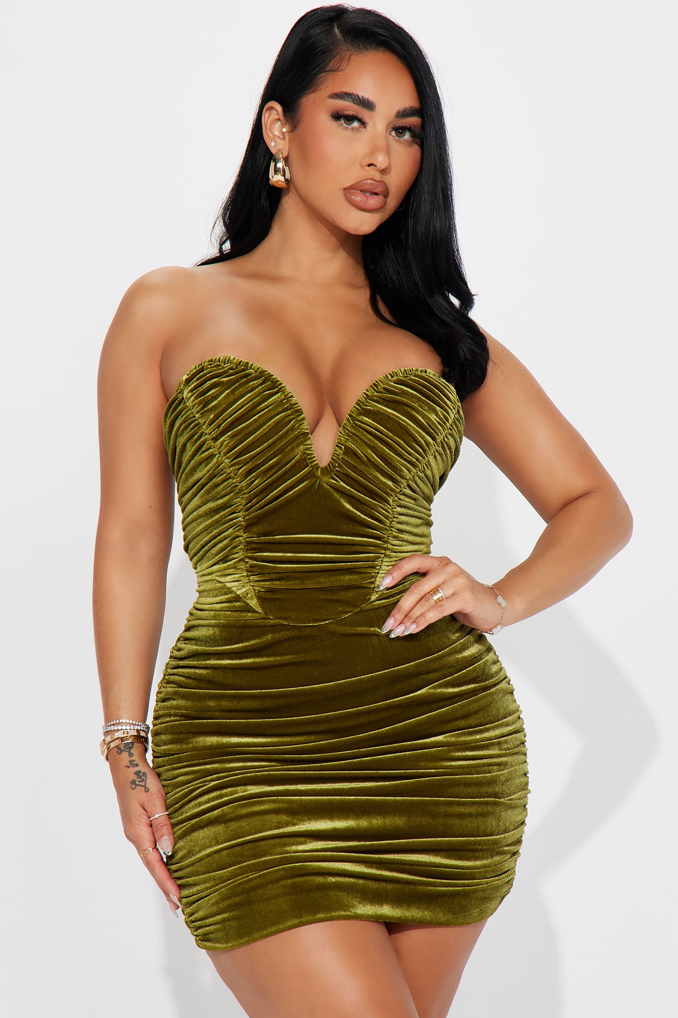 Olivia Velvet Mini Dress - Olive