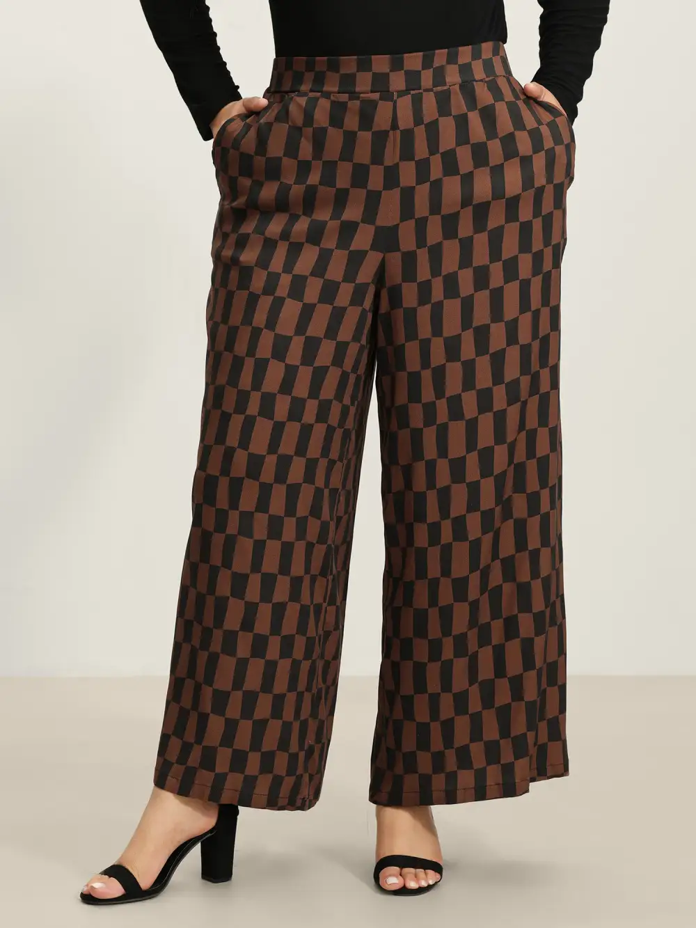 Checkered Print Wide-Leg Pants
