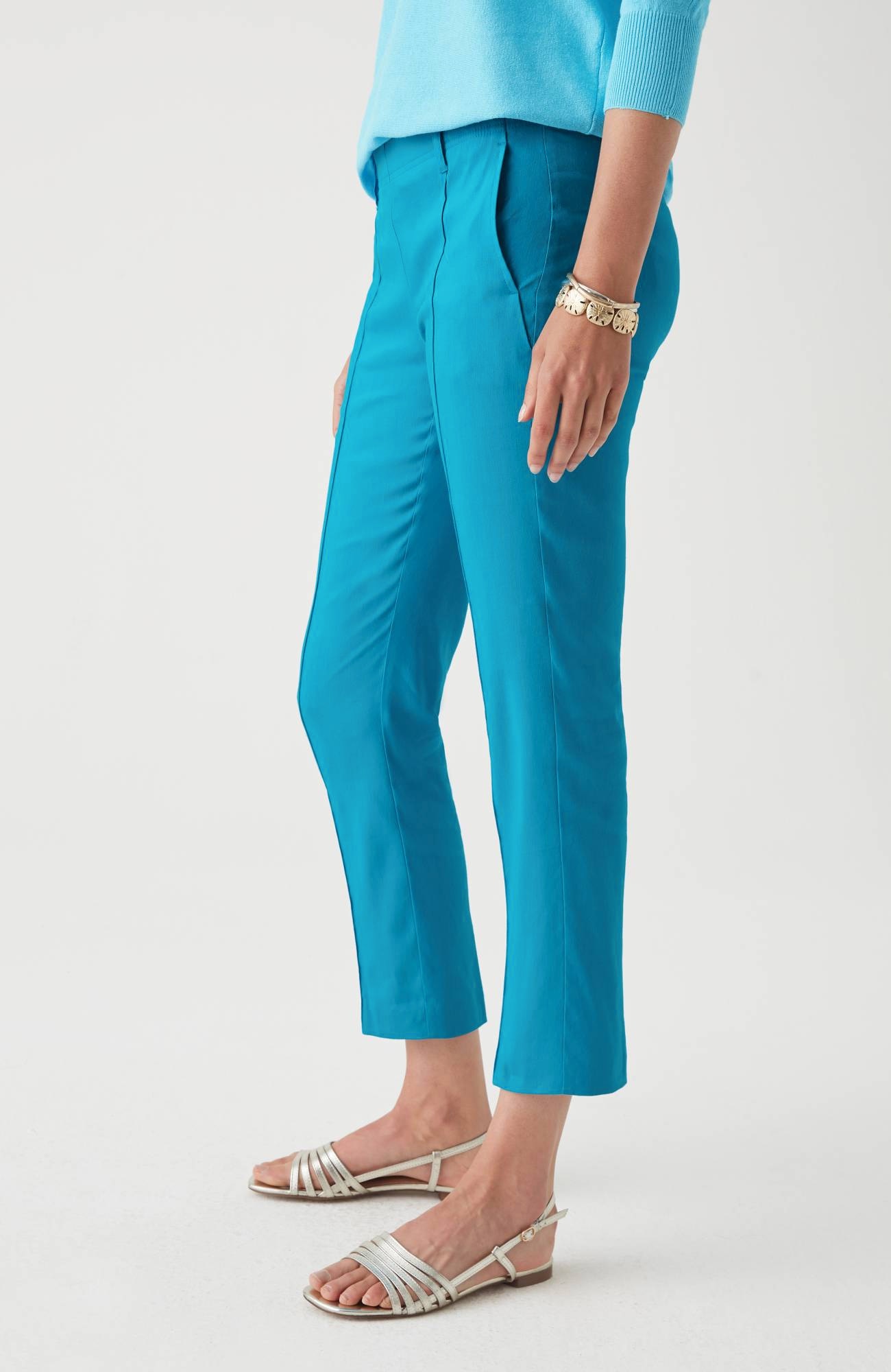Pintucked Linen-Stretch Slim-Leg Pants