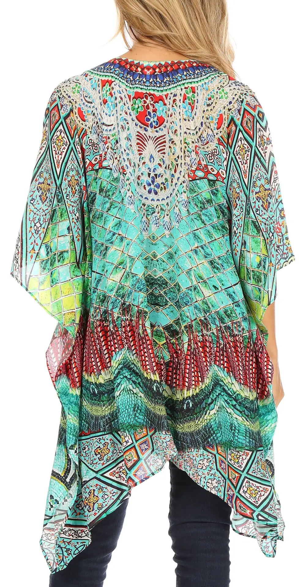 Women's Caftan Poncho Cover up V neck Top Lace up With Rhinestone