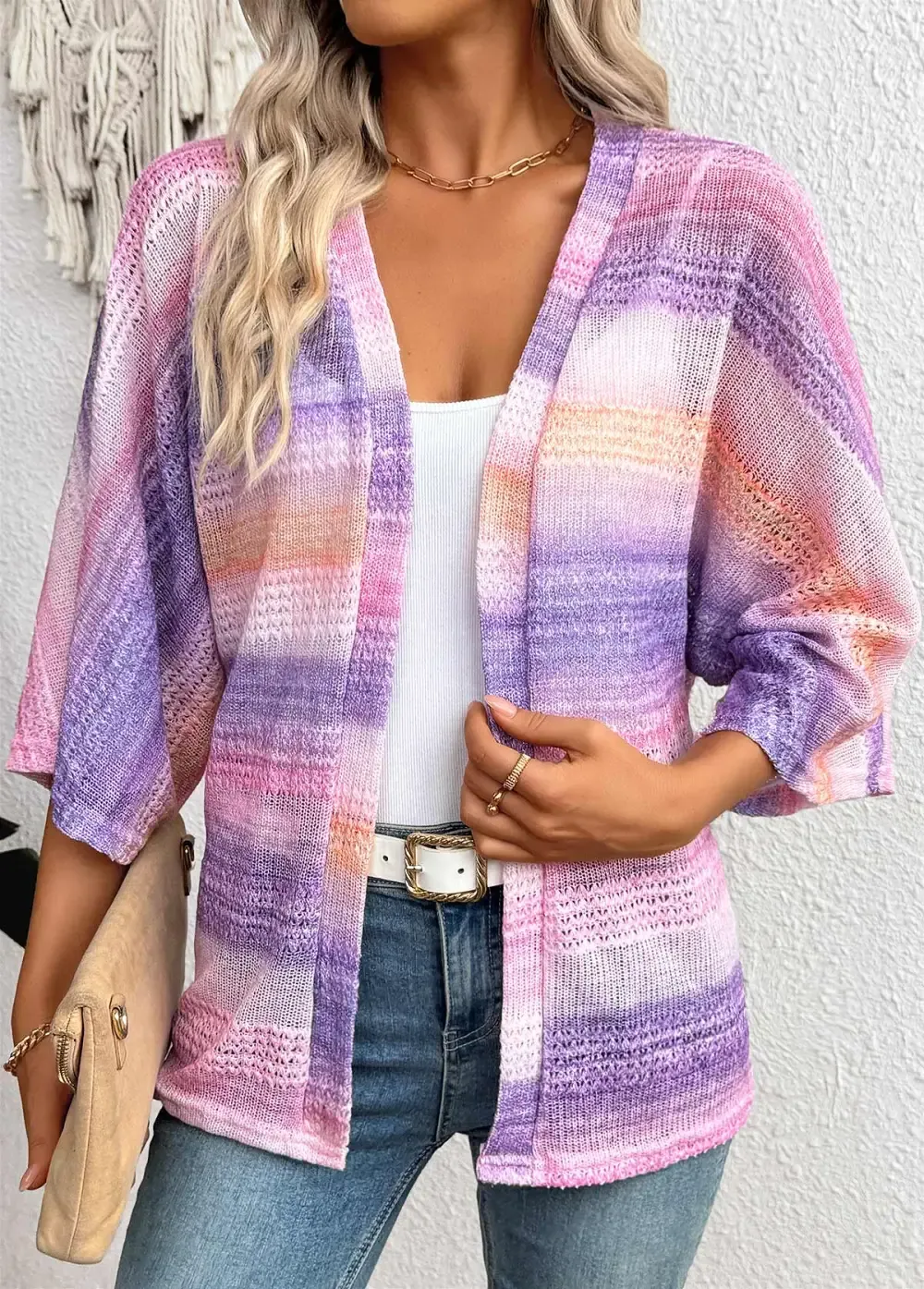 Purple Ombre 3/4 Sleeve V Neck Topper