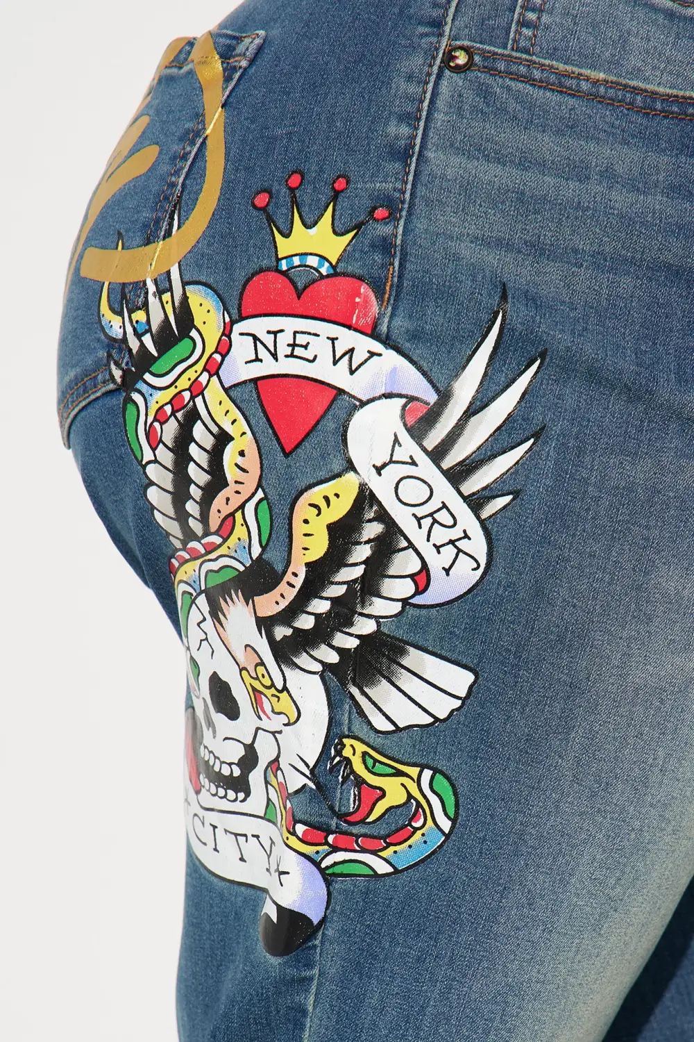 Ed Hardy NYC Denim Jumpsuit - Medium Wash