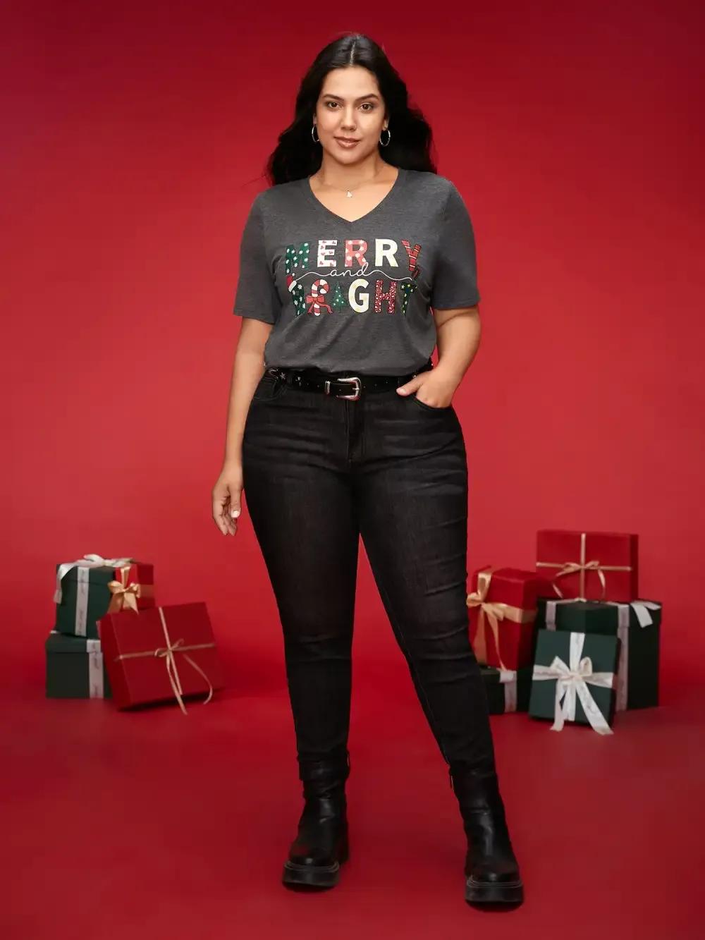 Merry & Bright Slogan Slim-Fit Tee