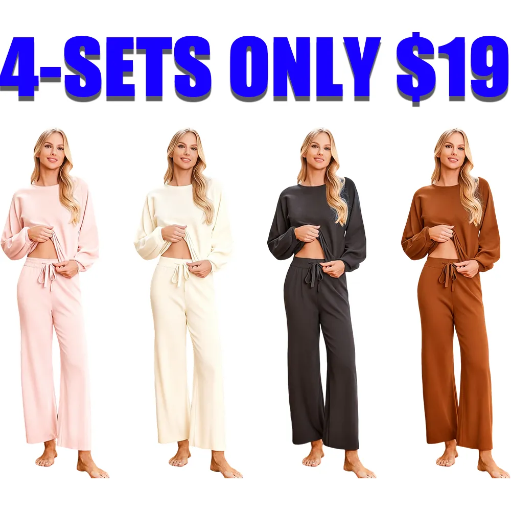 Womens Fall Winter Casual Solid Knitted 2 Piece Sets Long Sleeve Hoodie