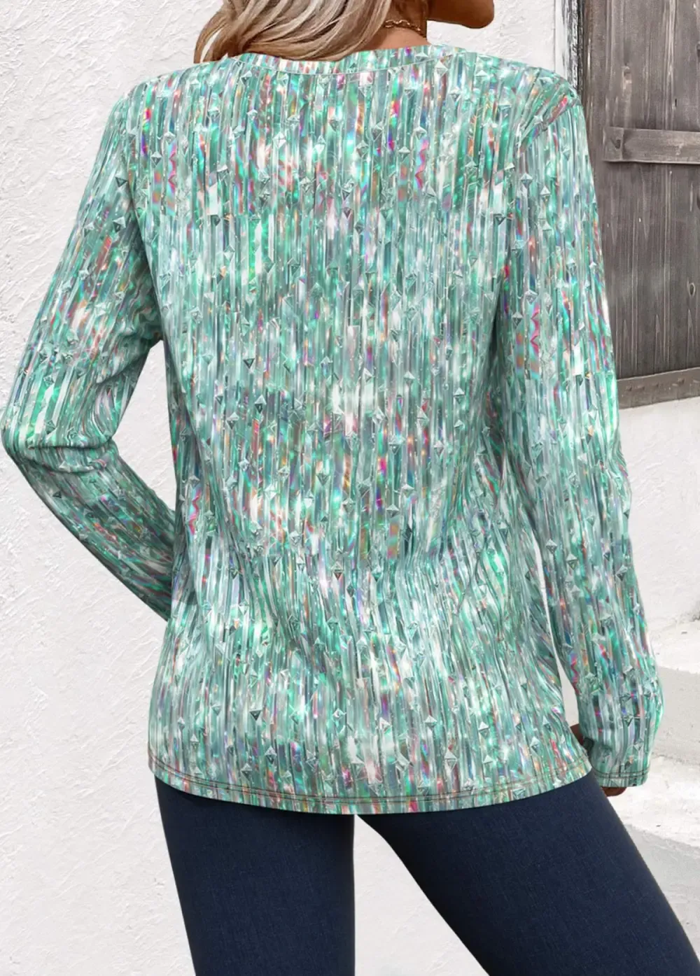 Sage Green Dazzle Colorful Print Long Sleeve T Shirt