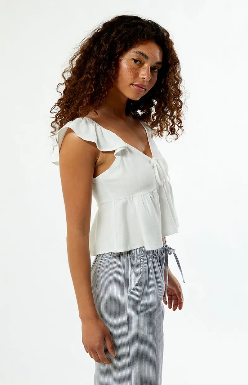 LA Hearts Keyhole Linen Babydoll Top