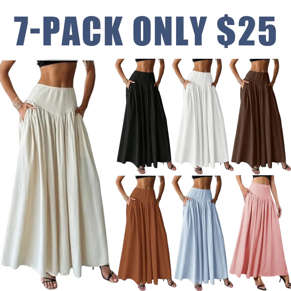 Milumia Women's Pleated Flowy Long Skirts High Waist Maxi Skirt with Pocket