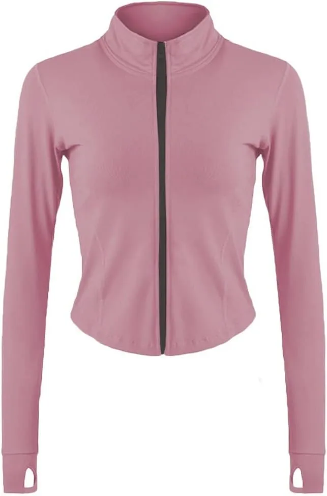 Womens Lightweight Full Zip Running Track Jacket Workout Slim Fit Yoga Sportwear with Thumb Holes