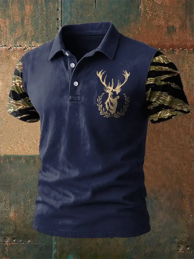 Men's Western-Style Printed Casual Polo Shirt