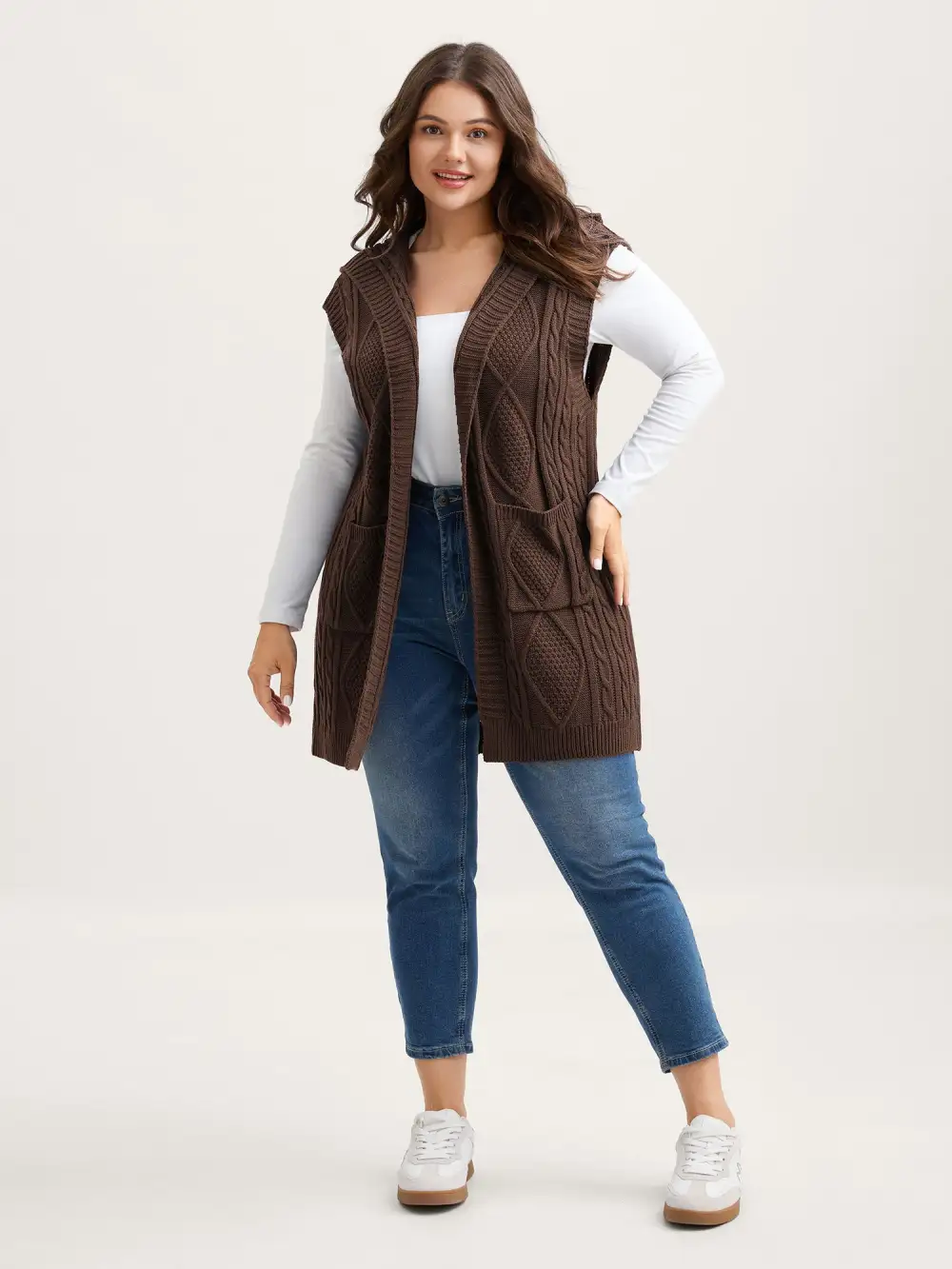 Twisted Hooded Sleeveless Knit Cardigan
