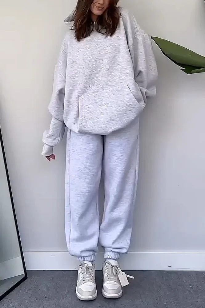 Women's Solid Hooded Sweatshirt and Pants 2-Piece Set