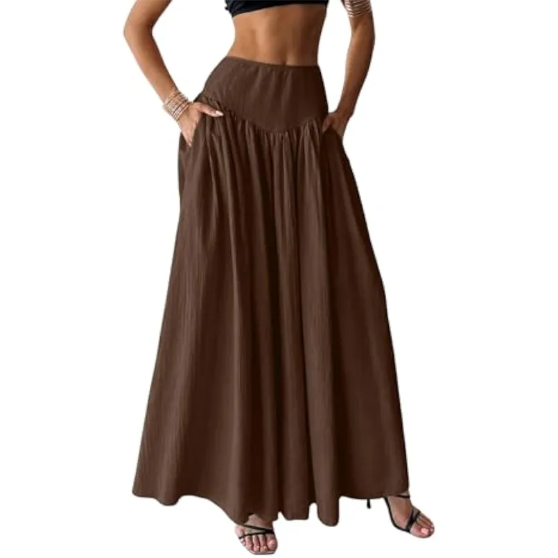 Milumia Women's Pleated Flowy Long Skirts High Waist Maxi Skirt with Pocket