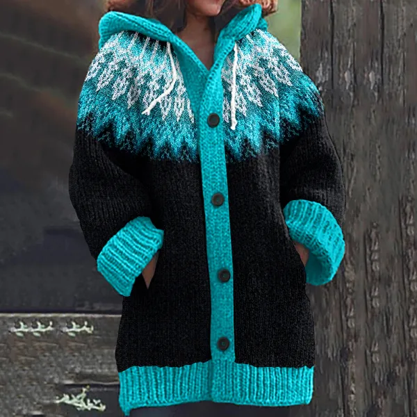 Vintage Tribal Icelandic Pattern Cozy Cardigan Sweater