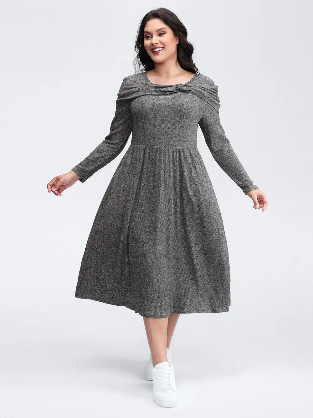 Supersoft Bowknot Stretchy Waist Midi Dress