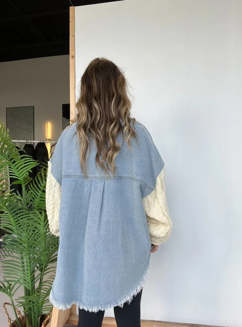 Fall Crush Sweater Sleeve Shacket Denim