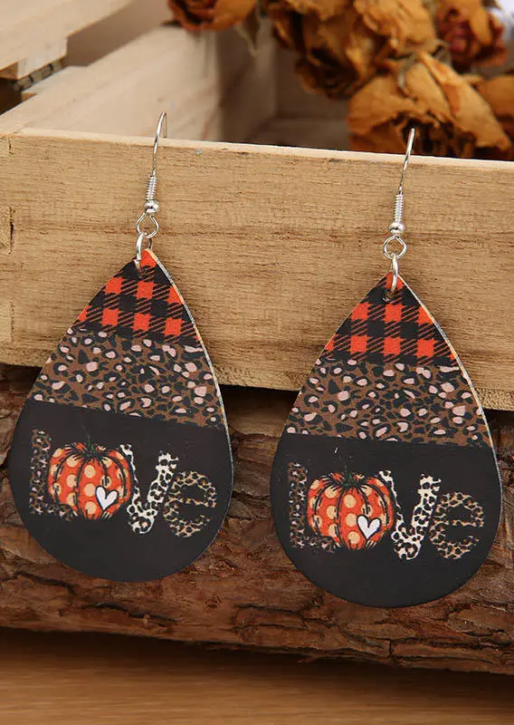 Thanksgiving Love Pumpkin Leopard Plaid Earrings