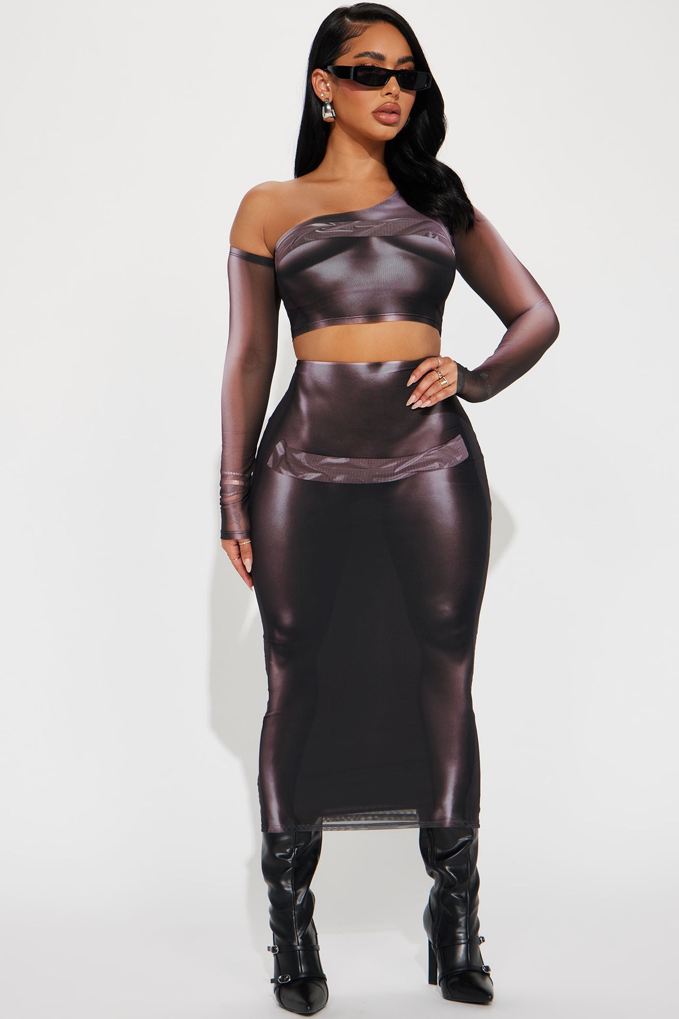 Focus On Me Mesh Skirt Set - Brown Combo