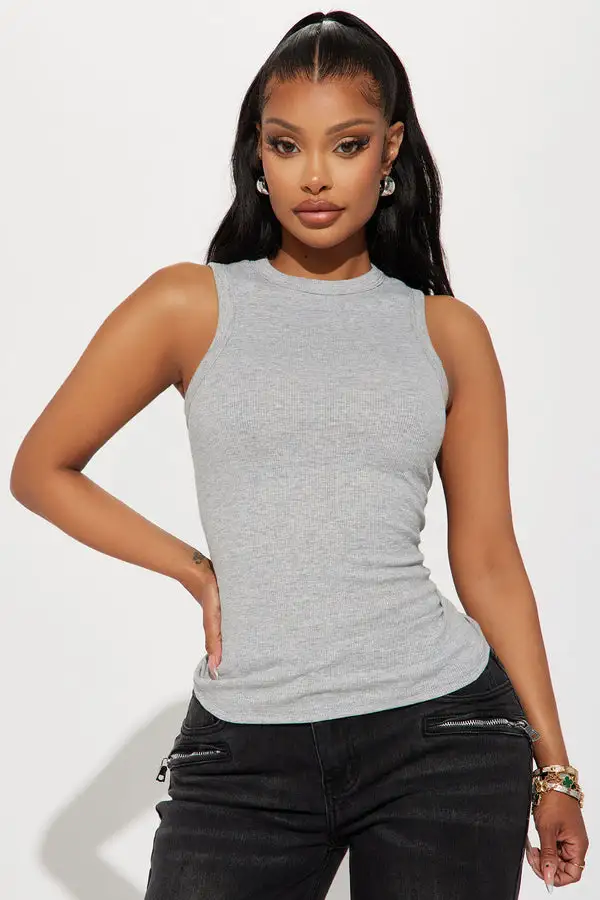 Lily Ribbed Tank - Heather Grey