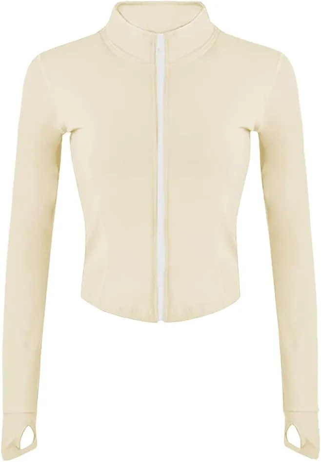 Womens Lightweight Full Zip Running Track Jacket Workout Slim Fit Yoga Sportwear with Thumb Holes