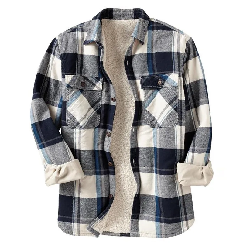 Mens Plaid Thick Plush Casual Jacket