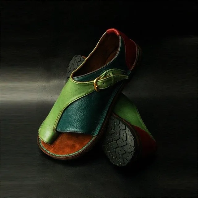 Women's Sandals Flat Sandals Orthopedic Sandals Bunion Sandals Plus Size Outdoor Daily Beach Summer Flat Heel Open Toe Casual Classic Minimalism Faux Leather Buckle Color Block Black&Gray red&green
