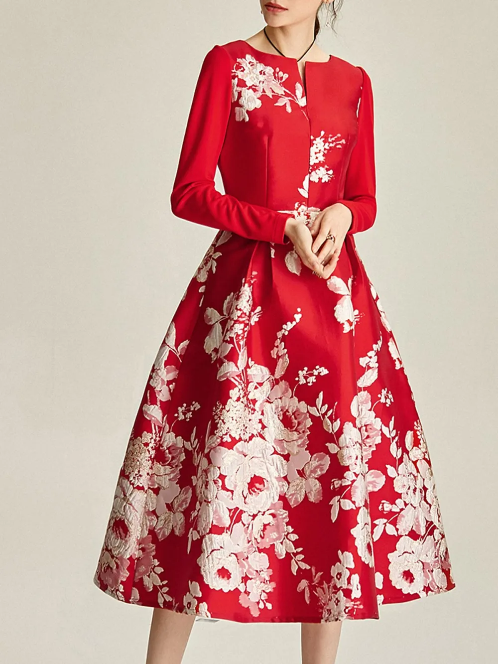 Printed Floral A-line Elegant Midi Dress