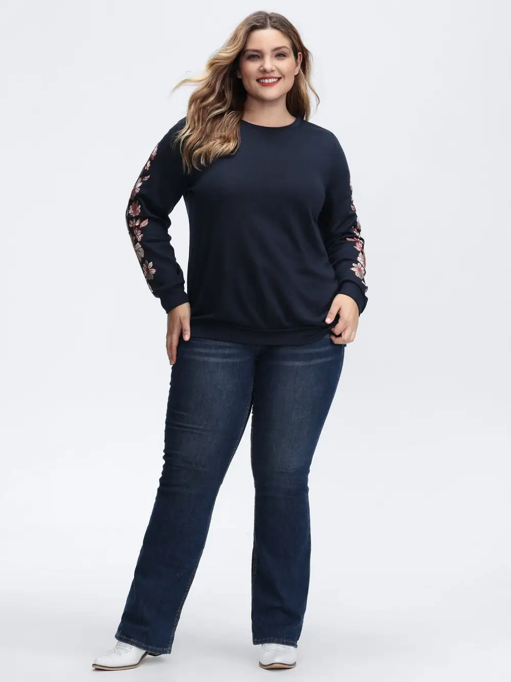 Embroidered Sleeve Relaxed-Fit Sweatshirt