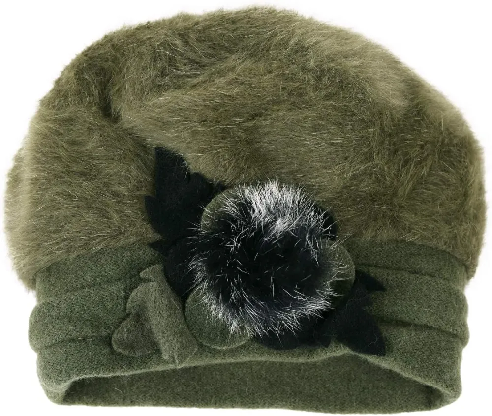 Lady French Beret 100% Wool Beret Floral Dress Beanie Winter Hat