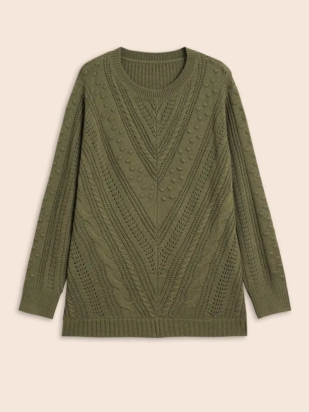 Solid Round Neck Cable Knit Pullover