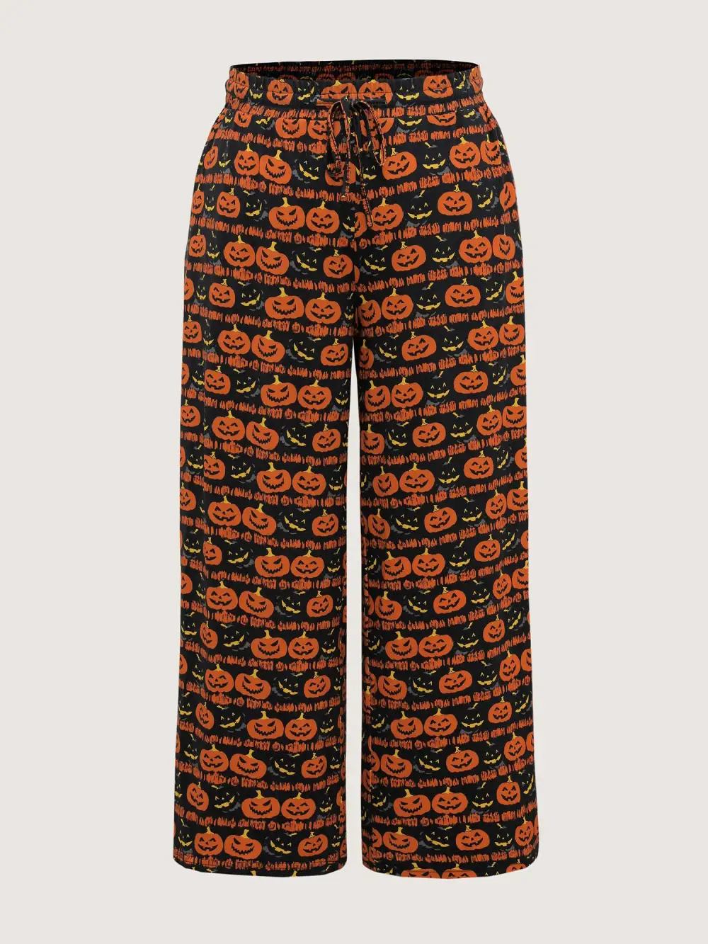 Spooky Pumpkin Elastic Waistband Wide-Leg Pants